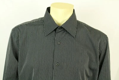 Camisa de vestir VALENTINO ROMA para hombre Interfit negra a rayas talla 18 venta al por menor $270 Foto 1 de 4