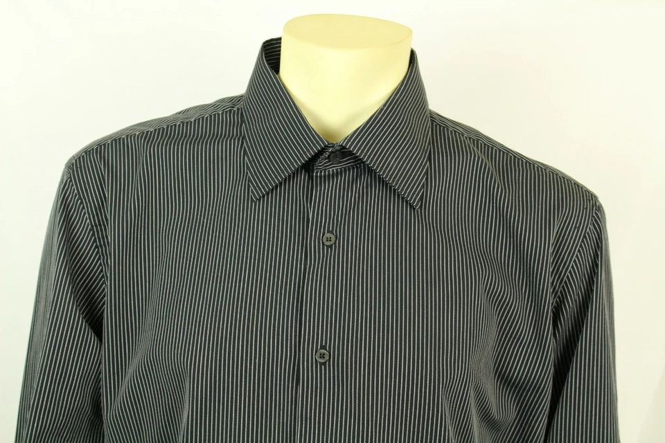 Camisa de vestir VALENTINO ROMA para hombre Interfit negra a rayas talla 18 venta al por menor $270 Foto 1 de 4