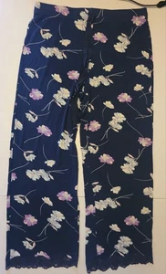 Josie Natori Floral Lounge Pants Size L Romantic Cottagecore Lace Hem Pajamas - Picture 1 of 11