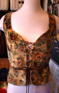 Chaleco Hecho a Mano Terciopelo Bávaro CORDONES Campesino Floral Oktoberfest SM/MED - Imagen 1 de 7