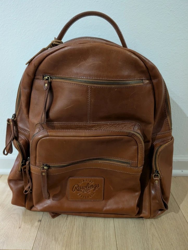 Mochila de couro genuíno Rawlings robusta RARA tamanho completo com zíper lateral - Imagem 1 de 4
