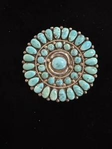"Pin de colección Zuni Fannie ondelacy racimo 2 1/4"" plata esterlina turquesa" - Imagen 1 de 3