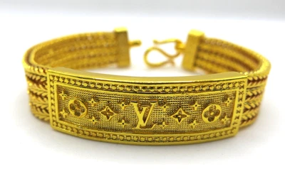 Brazalete Lisa Thai Chapado en Oro 24K Cadena Amarilla 7.5", 14mm Aspecto Oro Real Foto 1 de 4