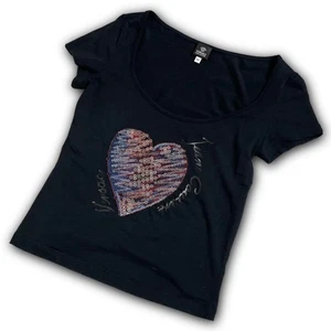Seltenes Versace Pailletten Love Heart Kurzarm Shirt Gr. M Dark Navy Baumwolle F/S - Bild 1 von 9