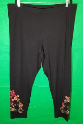 Simply Emma Womens Plus Size 3X Floral Embroidered Leggings Black Boho Colorful - Image 1 of 4