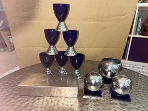 1930’s Art Deco Skyscraper Style Blue Moon Cocktail Glasses In Chrome By Chase - Bild 1 von 23