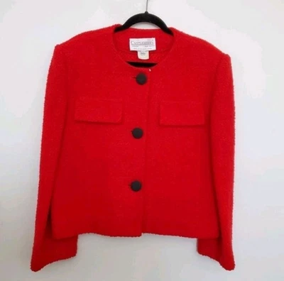 Blazer Traje Chaqueta De Colección Castleberry London NY Talla 18 Rojo Negro Texturizado Nubby Foto 1 de 4
