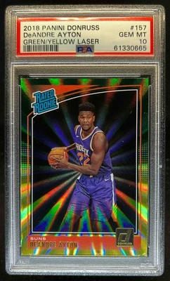 2018-19 Donruss Deandre Ayton Holo Green and Yellow Laser RC #157 Suns PSA 10 - Image 1 of 2