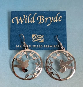 Vintage Wild Bryde Kolibri fuchsia runde Ohrhänger 14k Goldplatte - Bild 1 von 8