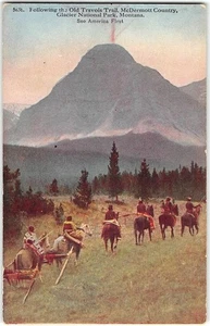 Antique Postcard Indians Travois Trail McDermott Country Glacier Park Montana - Picture 1 of 2