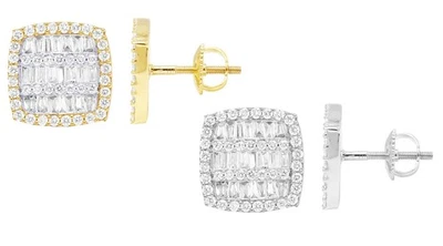 10k Gold Baguette 1 2/5CT Diamond Square Earrings 12MM - Image 1 of 4