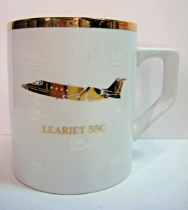 Learjet Model 31 & 55C Longhorn Jet Airplane Gold White Logo 12oz Coffee Cup Mug - Picture 1 of 10