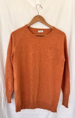 Brunello Cucinelli 100% Cashmere Sweater Orange XL Crewneck Pocket Gold Beaded - Image 1 of 4