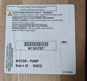 New Genuine OEM Whirlpool Dishwasher Circulation Pump W11612327 - Picture 1 of 3