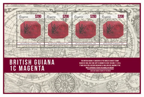 Guyana - 2014 - Rare Stamps British Guiana 1c Magenta - Sheet Of 4 Stamps - MNH Cover