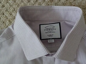 CHARLES TYRWHITT Cutaway Mini Grid Check Lilac Non-iron Classic Fit 16.5/36 - Picture 1 of 9