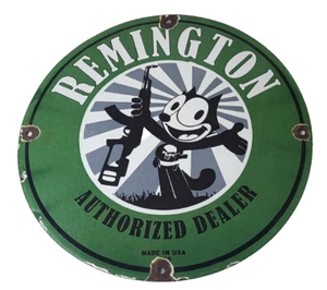 Vintage Remington Firearms Sign - Felix the Cat Dealer Gas Pump Porcelain Sign - Picture 1 of 14