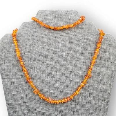 Juego de collar pulsera ámbar genuino de plata de ley 925 con cuentas filamento de astillas de colección   Foto 1 de 4