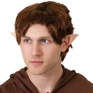 BROWN WIG AND EARS MYTHICAL MIDDLE EARTH MAN BOOK FANCY DRESS COSTUME ACCESSORY - Picture 1 of 1