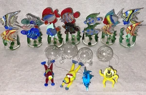 Vintage Hand-Blown Art Glass Floating Bubble Scuba Divers Fish Aquarium Décor - Picture 1 of 13