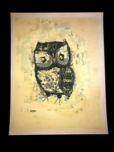 Margaret Layton, Mid Century Print of an Owl Yellow Toned Print of an Owl- Mid 2 - Picture 1 of 8