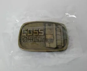 Vintage 1980s GOSS Colorliner Printing Press BRASS BELT BUCKLE New & Sealed! - Picture 1 of 2