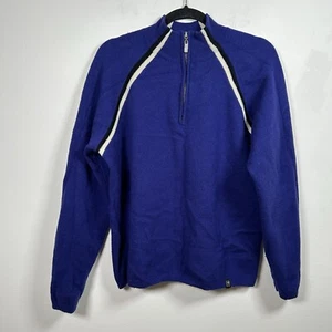 Neve Designs Sweater Womens XL Blue 100% Wool 1/4 Zip Trim Accent Ski Outdoor - Picture 1 of 8