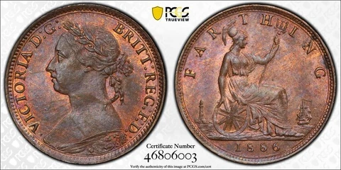 1886 Great Britain Farthing PCGS MS65BN Lot#G4860 Gem BU! S-3958 Cover