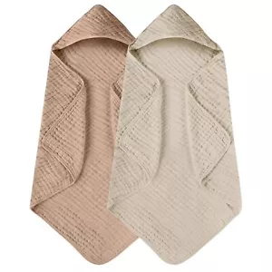 Hooded Baby Towels for Newborn 2 Pack 100% Muslin Cotton Baby Bath Towel with Ho - Picture 1 of 6