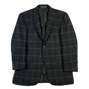 Hickey Freeman Gray Pink Windowpane Check Flannel Wool Blazer Size 42R - Picture 1 of 5