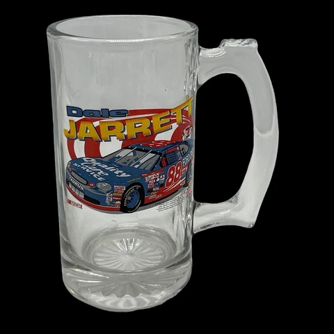 VTG Dale Jarrett #88 Beer Mug Stein Glass Nascar Ford Racing Car 6” Cover