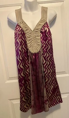 Banana Republic 100% Silk Dress Purple Gold Sleeveless Small Petite Women’s - Image 1 of 4