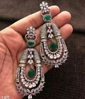 1899&#39;s Egypt Style Art Deco Vintage Old Cut Emerald &amp; Old CZ 32.24CTW Earrings