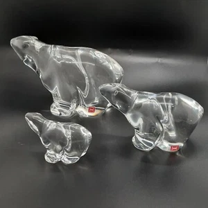 Set of 3 Hadeland Glassveks Crystal Polar Bear Figures - Small, Medium Large - Picture 1 of 14