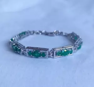 Natural Emerald Gemstone Rectangle Bracelet 925 Sterling Silver Handmade Jewelry - Picture 1 of 10