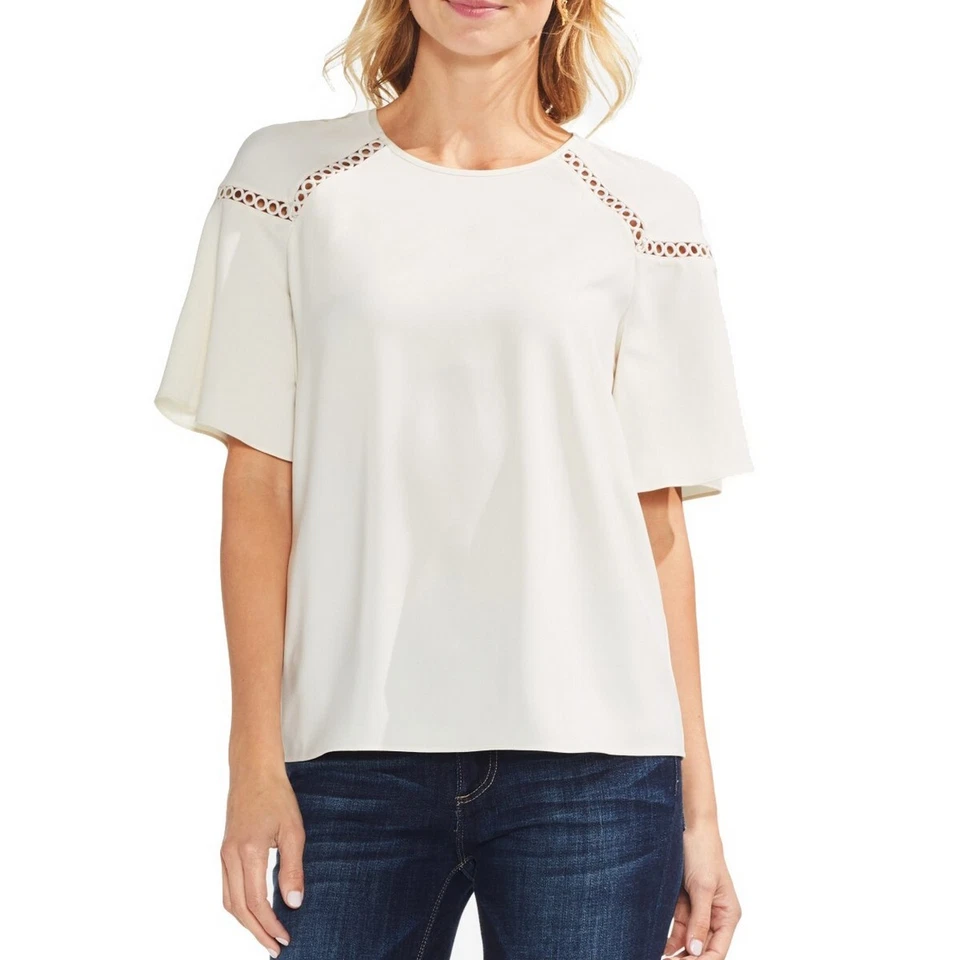 VINCE CAMUTO NEW Women's Shoulder Fagotting Trim Blouse Shirt Top TEDO - Image 1 of 1