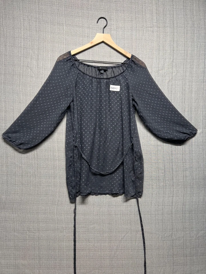 AB Studio women’s blouse long sleeve black polka dots sheer size medium - Image 1 of 4