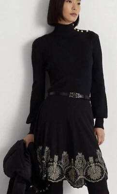 Nuevo Polo Ralph Lauren Negro Bordado Adornado Línea Impresionante Falda 10 Med Foto 1 de 4