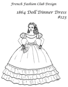 Moda Francesa Muñeca Vestido de Cena 1864 Patrón #123 para Muñeca. - Imagen 1 de 1