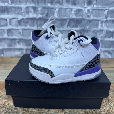Nike Air Jordan 3 Retro (TD) Iris Oscuro Blanco Negro DM0968-105 Bebé Talla 4C Nuevo Foto 1 de 4