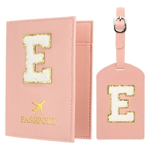 Reisepasshülle, Initialen Reisepasshülle und Kofferanhänger Set Rosa E - Bild 1 von 7
