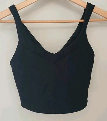 Camiseta sin mangas corta Beyond Yoga Impulse acanalada cuello en V talla pequeña negra estudio Foto 1 de 4