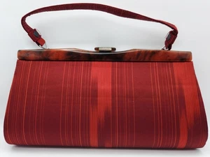 KIMONO Fabric Evening Clutch Bag– Deep Red Silk, Lucite Frame Purse - Picture 1 of 13