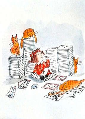 NEW! ACEO  original handmade watercolor portrait little girl, baby ,cats infancy - Image 1 of 4