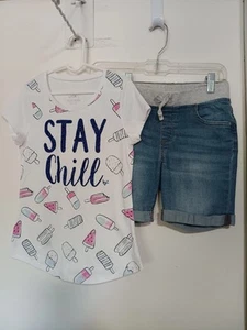 JUSTICE & WONDER NATION GIRLS SHORTS SET T-SHIRT SIZE 10,JEANS SHORTS SIZE 10/12 - Picture 1 of 7