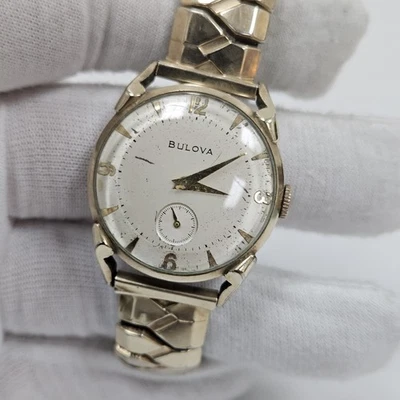 Gorgeous Working Vintage 1951 Bulova 10BM Gold Filled Fancy Lugs Mens Watch Runs - Image 1 of 4