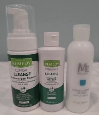 NUEVO Lote de 3 Medline Remedio-Champú/Lavado Corporal, Limpiador, Loción 4oz Cada Juego #1 Foto 1 de 4