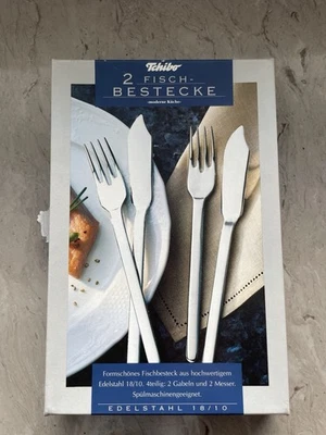 Fischbesteck Edelstahl, 4 tlg. für 2 Pers, Tchibo, spülmaschinengeeignet, unben. - Bild 1 von 2