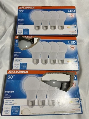 Sylvania 60w LED A19 Light Bulbs Bright White 3500K  /non Dimming 12 Pk See Desc - Image 1 of 2