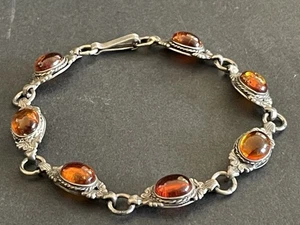 Vintage Sterling baltischer Bernstein Gliederarmband 7,5" wie abgebildet - Bild 1 von 11